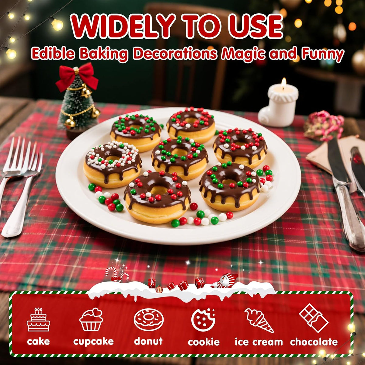 Christmas Nonpareils Sprinkles for Cake Decorating,130g White Red and Green Mini Pearls Mix,Edible