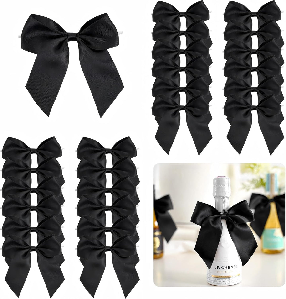 4.5" Satin Ribbon Black Bows for Gift Wrapping, Twist Tie Bows, Cute Bows for Crafts, Party Favors