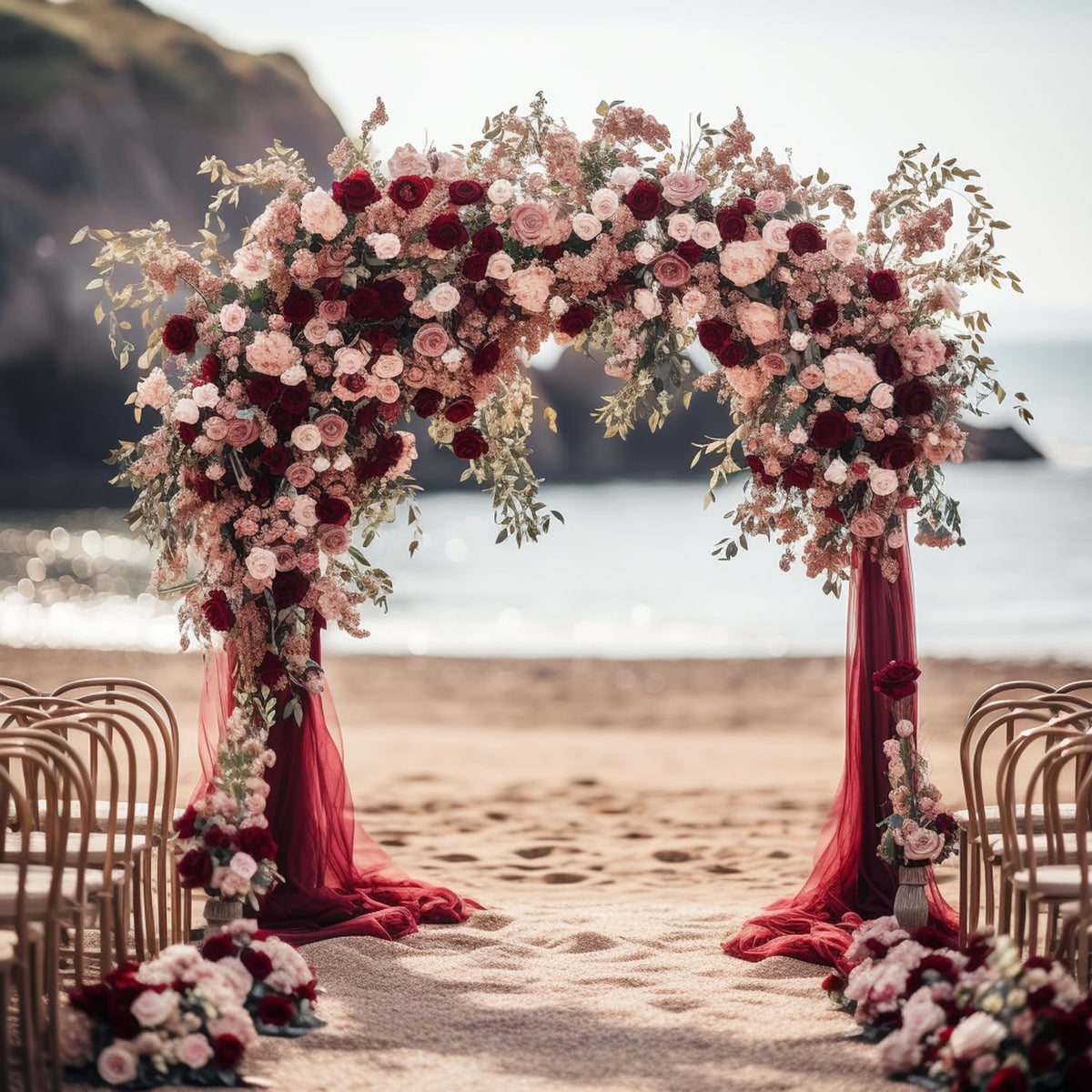Wokceer Wedding Arch Draping Fabric - 28.7" x 20FT Burgundy Sheer Drapes Backdrop for Wedding