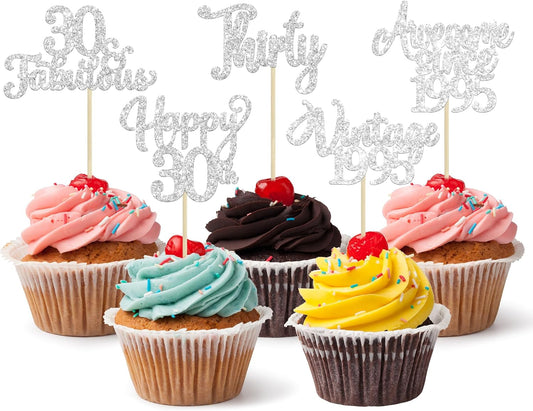 30Pcs Happy 30th Birthday Cupcake Toppers Glitter Thirty Vintage 1995 Cupcake Picks Cheers to 30