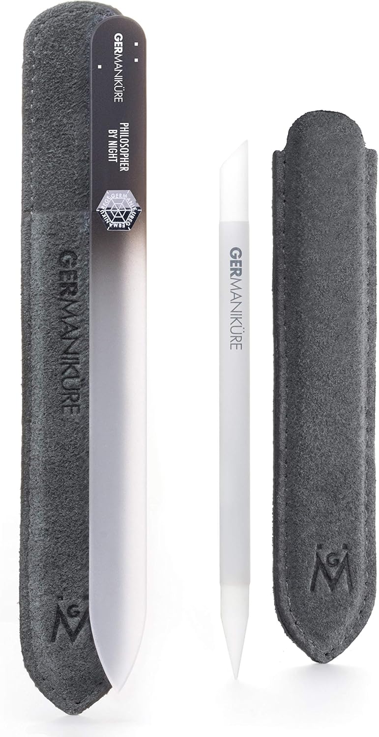 GERMANIKURE 2 Pc Glass Bundle - Crystal Glass Cuticle Stick & Philosopher by Night Nail File in