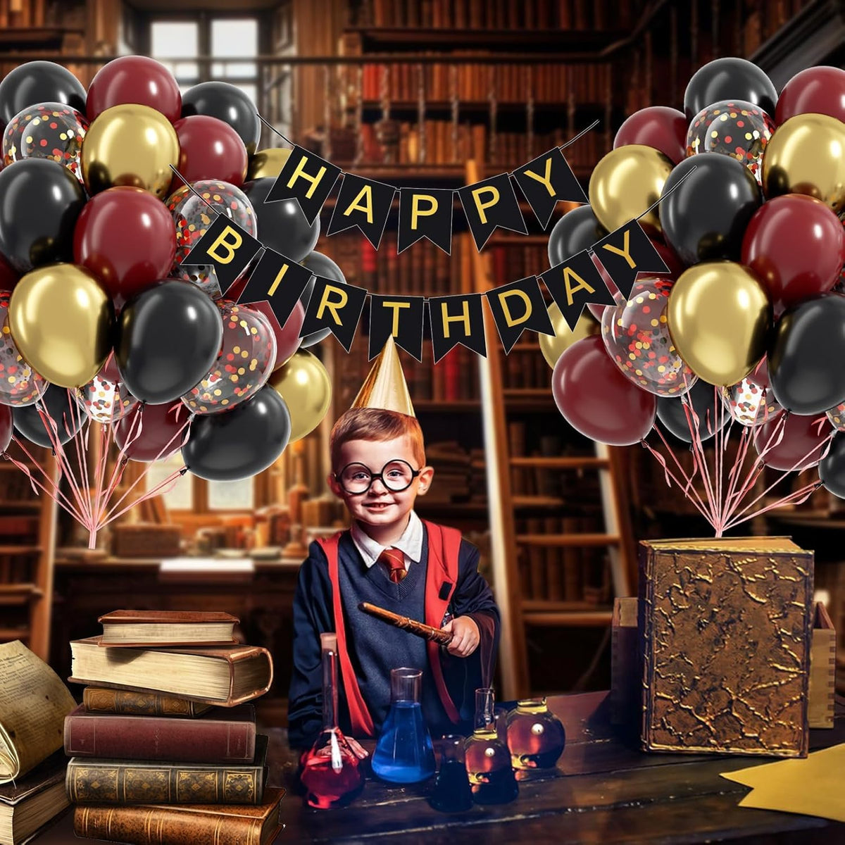 60pcs 12inch Black Burgundy and Gold Balloons, with Gold Red Black Confetti Balloons for Maroon