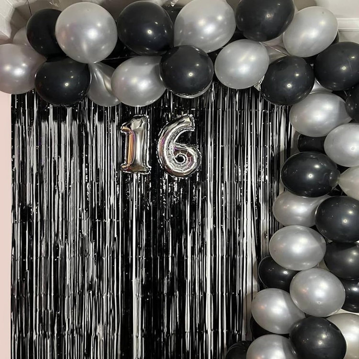 CANREVEL 2 Pack 3.3x8.2 Feet Black Foil Fringe Backdrop Curtains, Tinsel Streamers Birthday Party