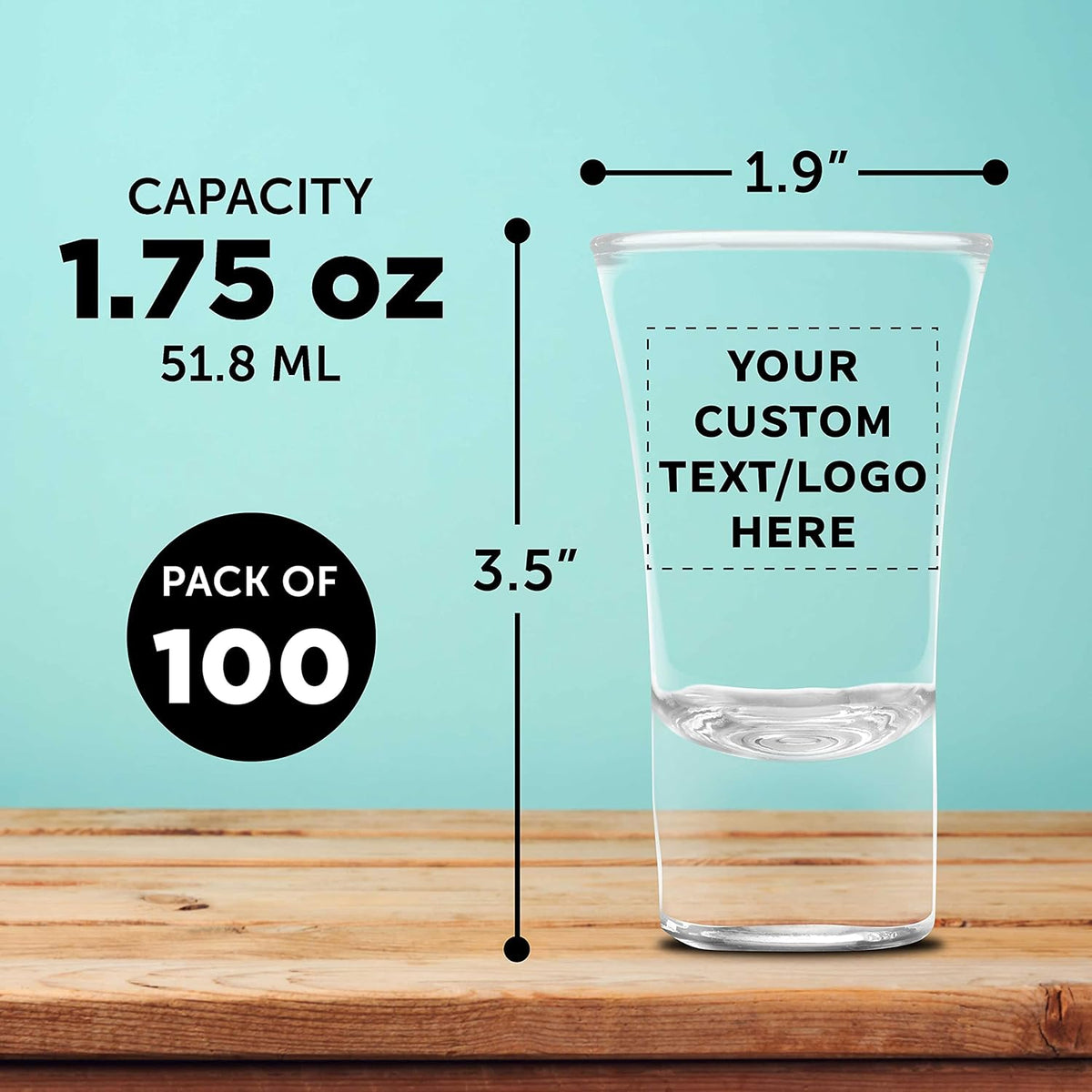 Custom 2 oz. Lord Shooter Etched Shot Glasses, 100 pack, Personalized Text, Logo, 21st Birthday