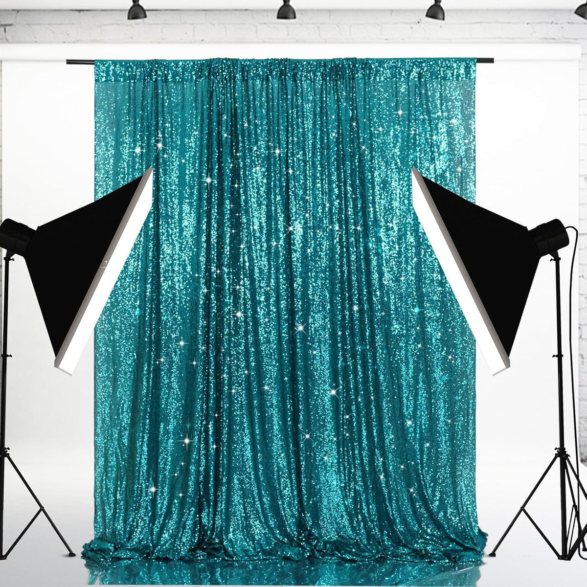 Eternal Beauty Teal Sequin Backdrop, 8x8 Ft Glitter Background Curtains for Shimmer Photography