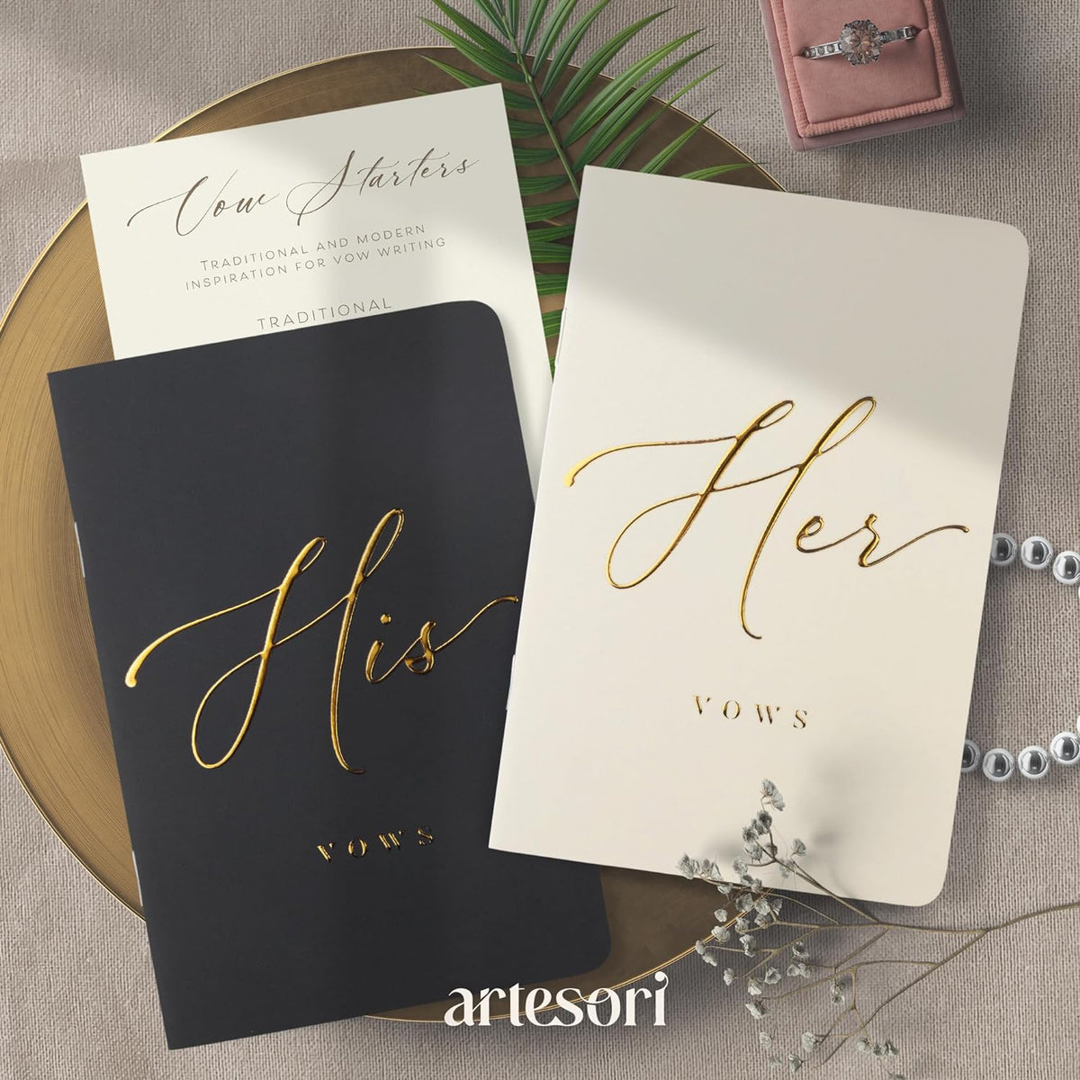 ARTESORI Premium Wedding Vow Book for Her & Him, Soft Touch, Gold Foil, 28 Lined Pages, Wedding Vow