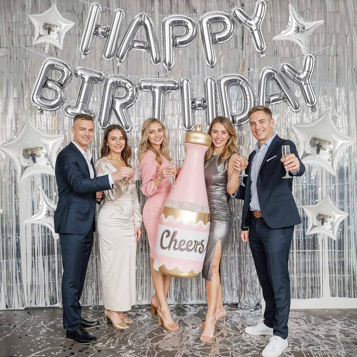 Silver Happy Birthday Balloon Banner, 16 Inch Mylar Foil Letter Balloons, Reusable Birthday
