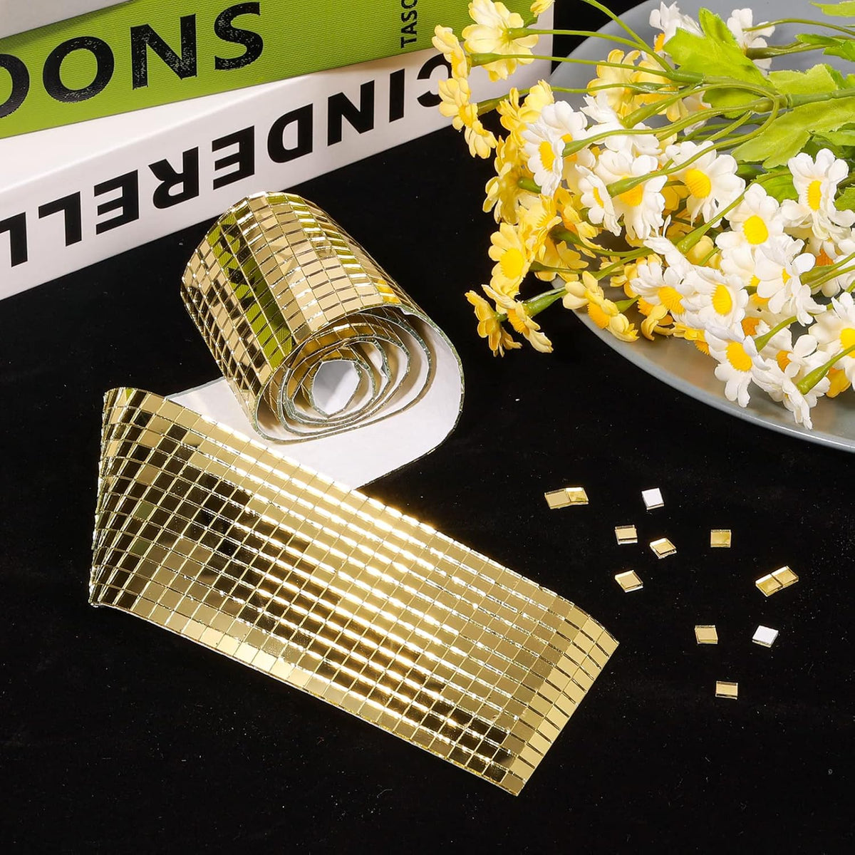 PP OPOUNT 2360 Pieces Self Adhesive Mosaic Tiles, Gold Disco Tiles, Square Glass Mosaic Mirror for