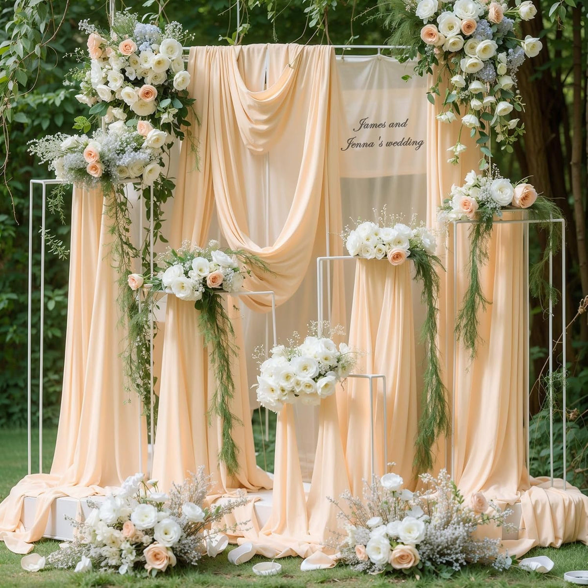 Wedding Arch Draping Fabric,2 Panels 18FT Champagne Arch Drapes Chiffon Fabric Drapery Decorations