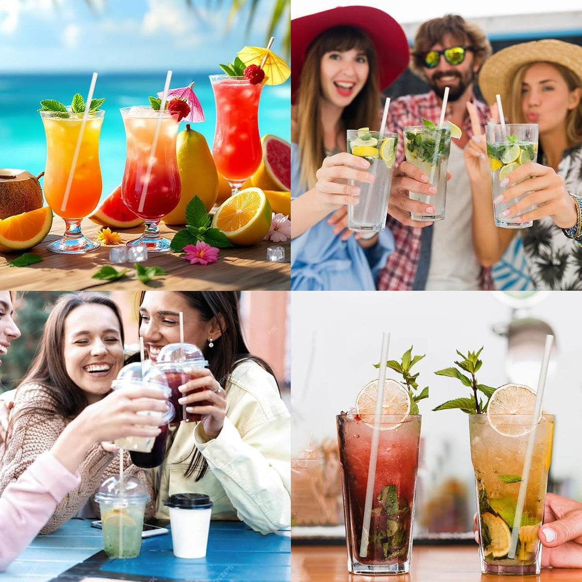 7.75 inch Disposable Paper Drinking Straws, Dye-free White, for Cocktails, Juice, Beverage, Coffee