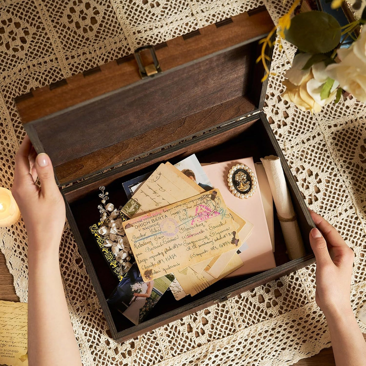 AW BRIDAL Mr and Mrs Wedding Keepsake Box Large for Couples, Wooden Engraved Memory Boxes with