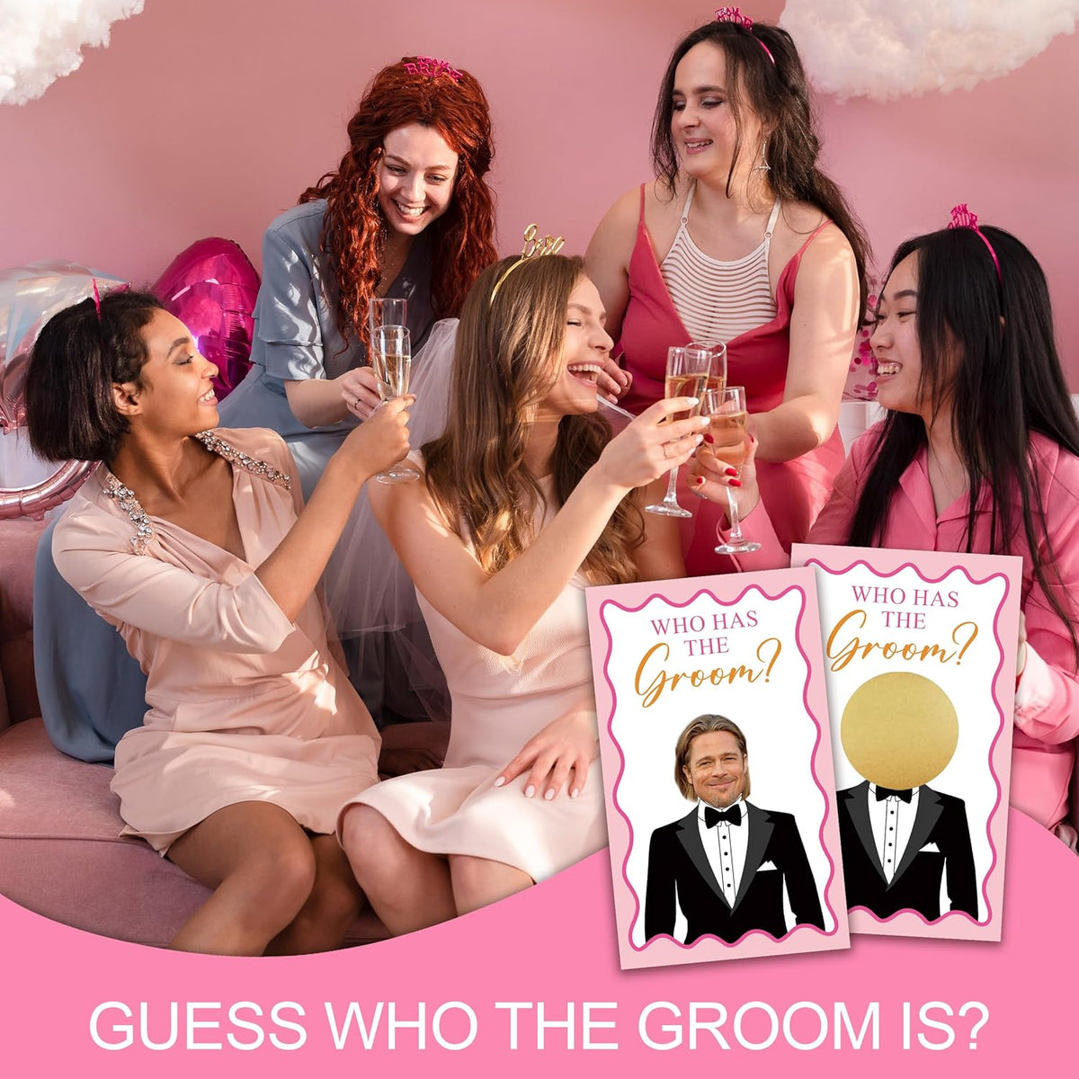 Who Has The Groom Bridal Shower Game Cards, 41Pcs Pink Wedding Shower Scratch Off Games, 3.5"x 2.1"