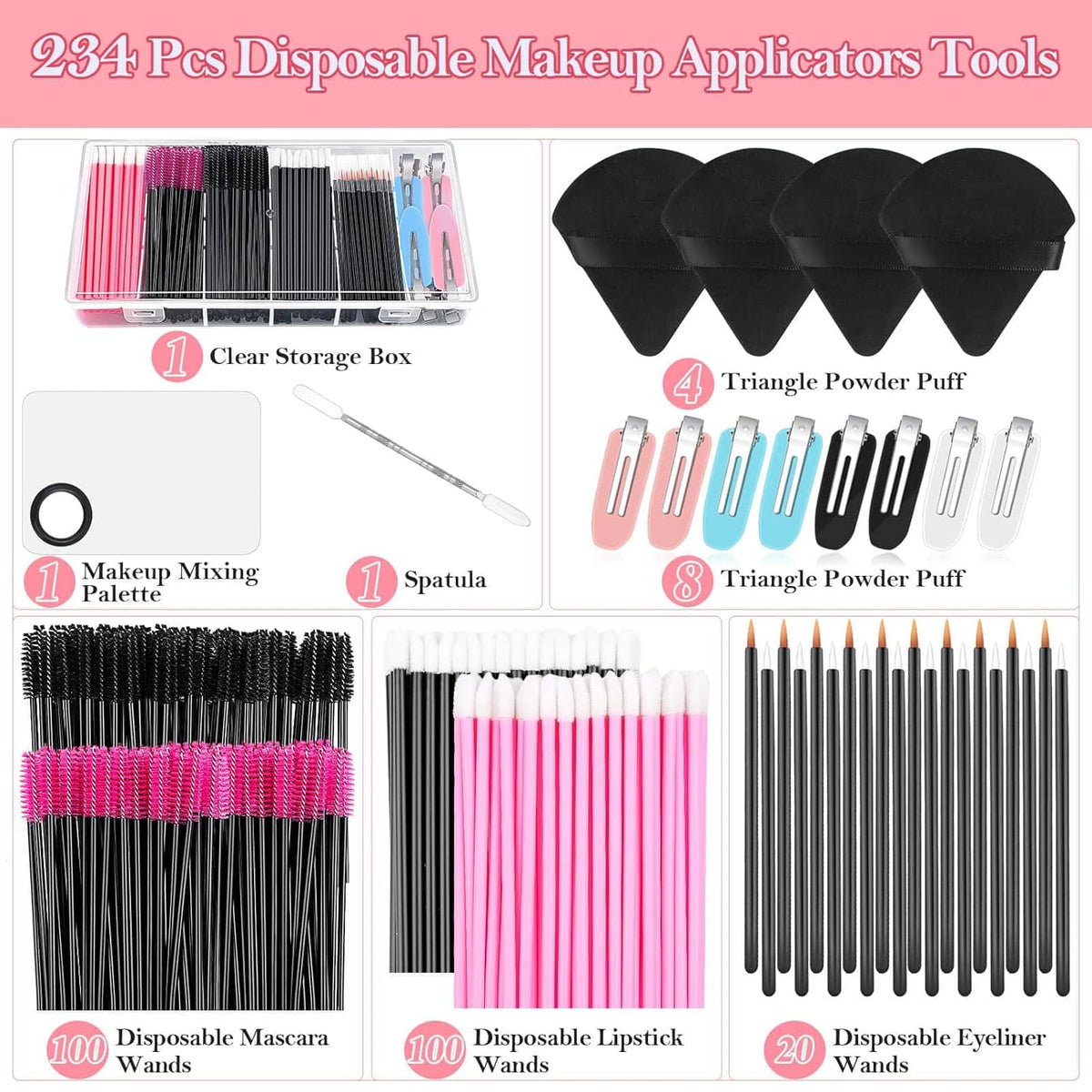 Disposable Makeup Applicators Kit with Triangle Puff Mixing Palette, Artist Supplies Disposable