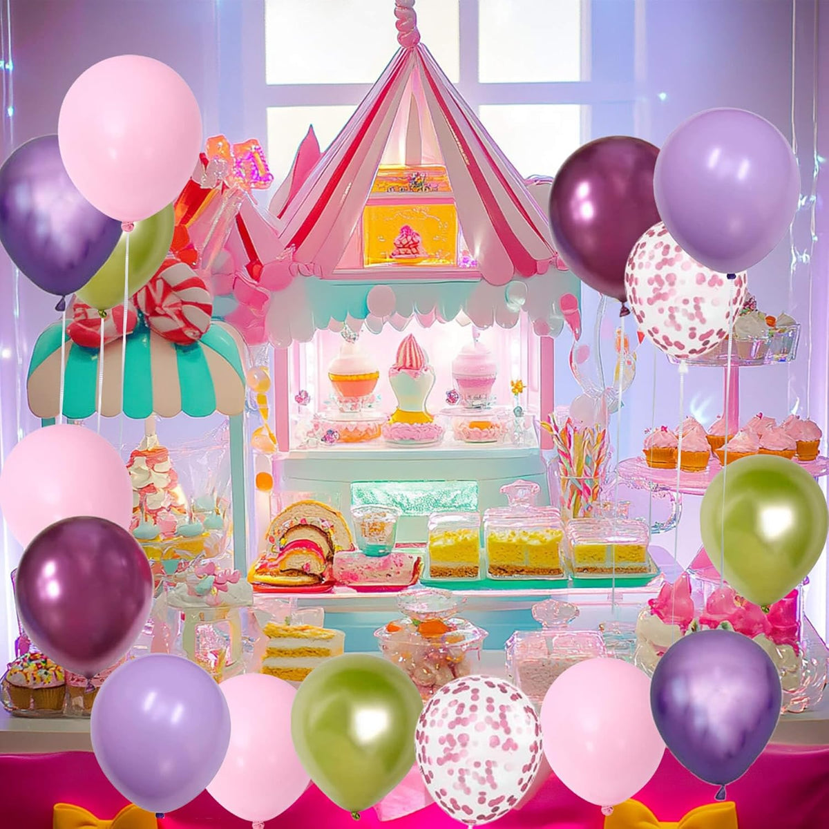 Light Pink Purple Green Balloons Birthday Party Decorations-48Pcs 12inch Assorted Metallic Hot Pink
