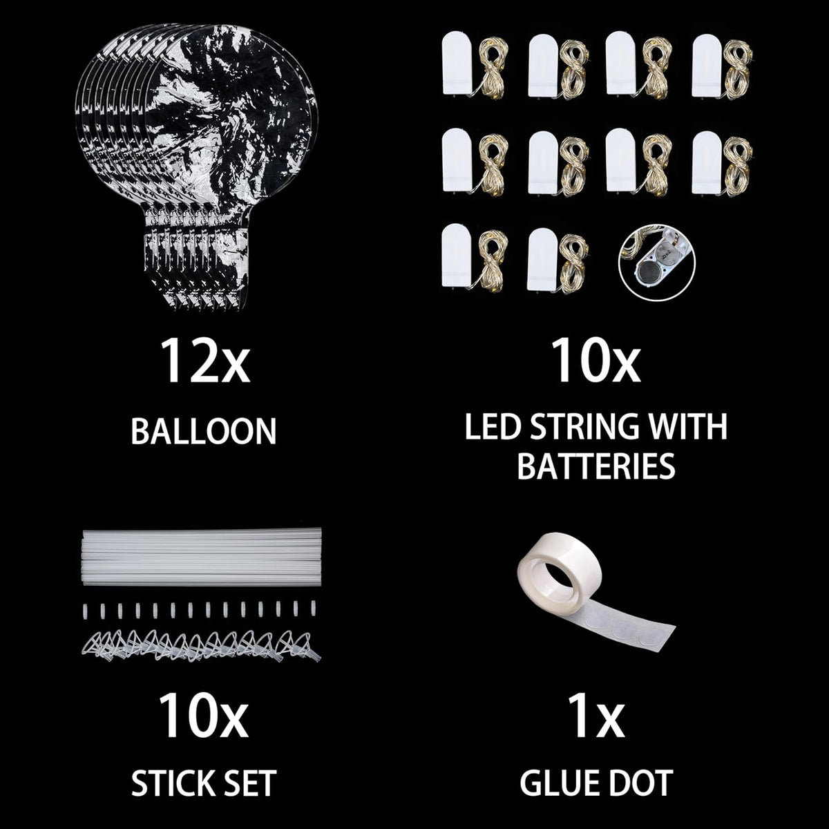 10 Pack Big Light Up BOBO Led Balloons with Sticks - Clear Balloons with Lights, Glow in the Dark
