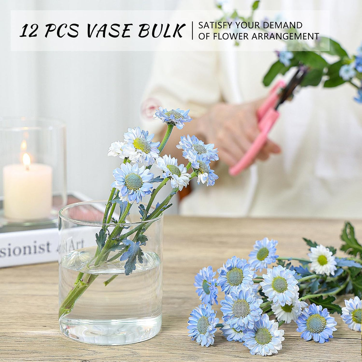 12Pcs Glass Cylinder Vase for Centerpieces 5 Inch Clear Flower Vases Bulk, Glass Hurricane Candle