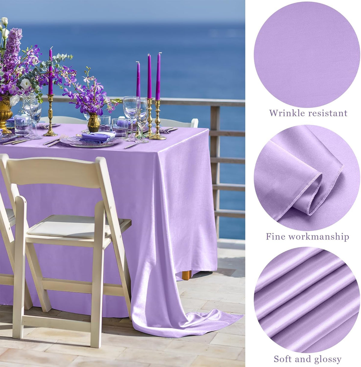 TURSTIN 4 Packs Pastel Rainbow Satin Tablecloth 102 x 58 Inch Overlay Satin Table Cover Rectangle