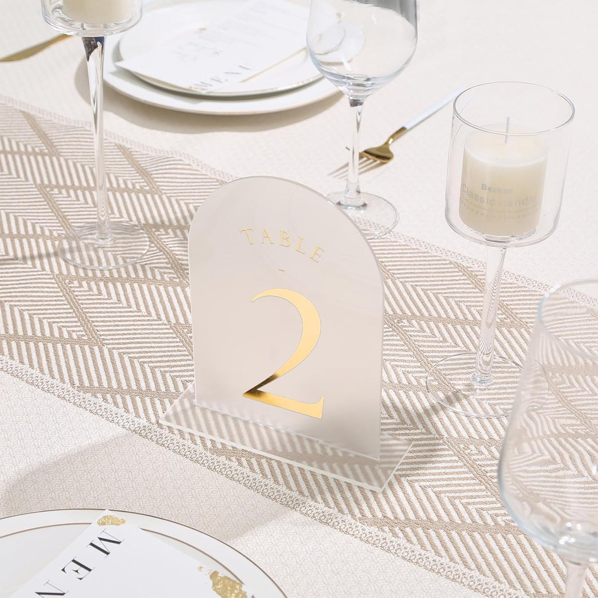 UNIQOOO Frosted Arch Wedding Table Numbers 1-20, Gold Foil Printed 5x7 Acrylic Display Signs and