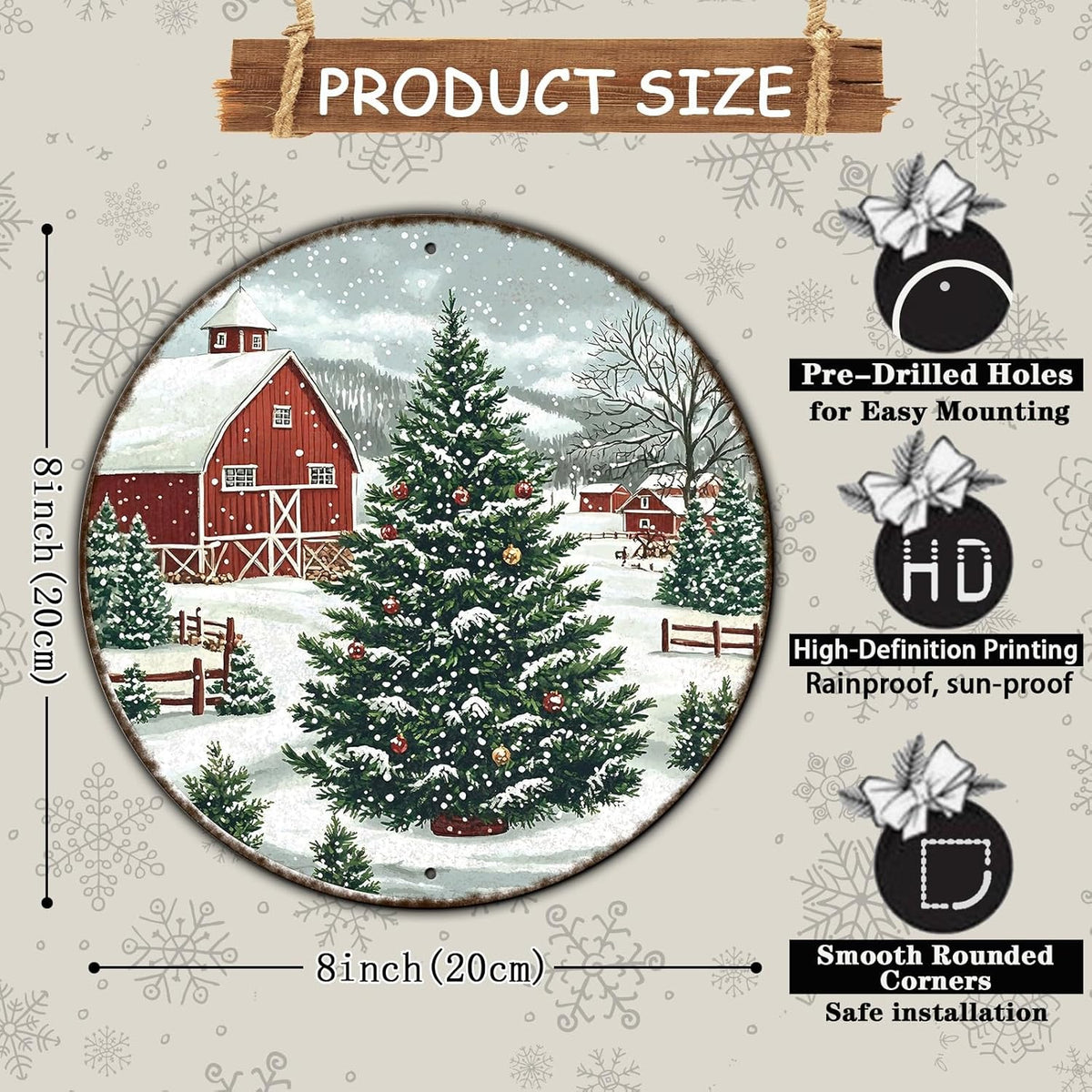 Round Christmas Trees Barn Metal Tin Sign Christmas Vintage Tin Sign for Kitchen Cafe Bar Farmhouse