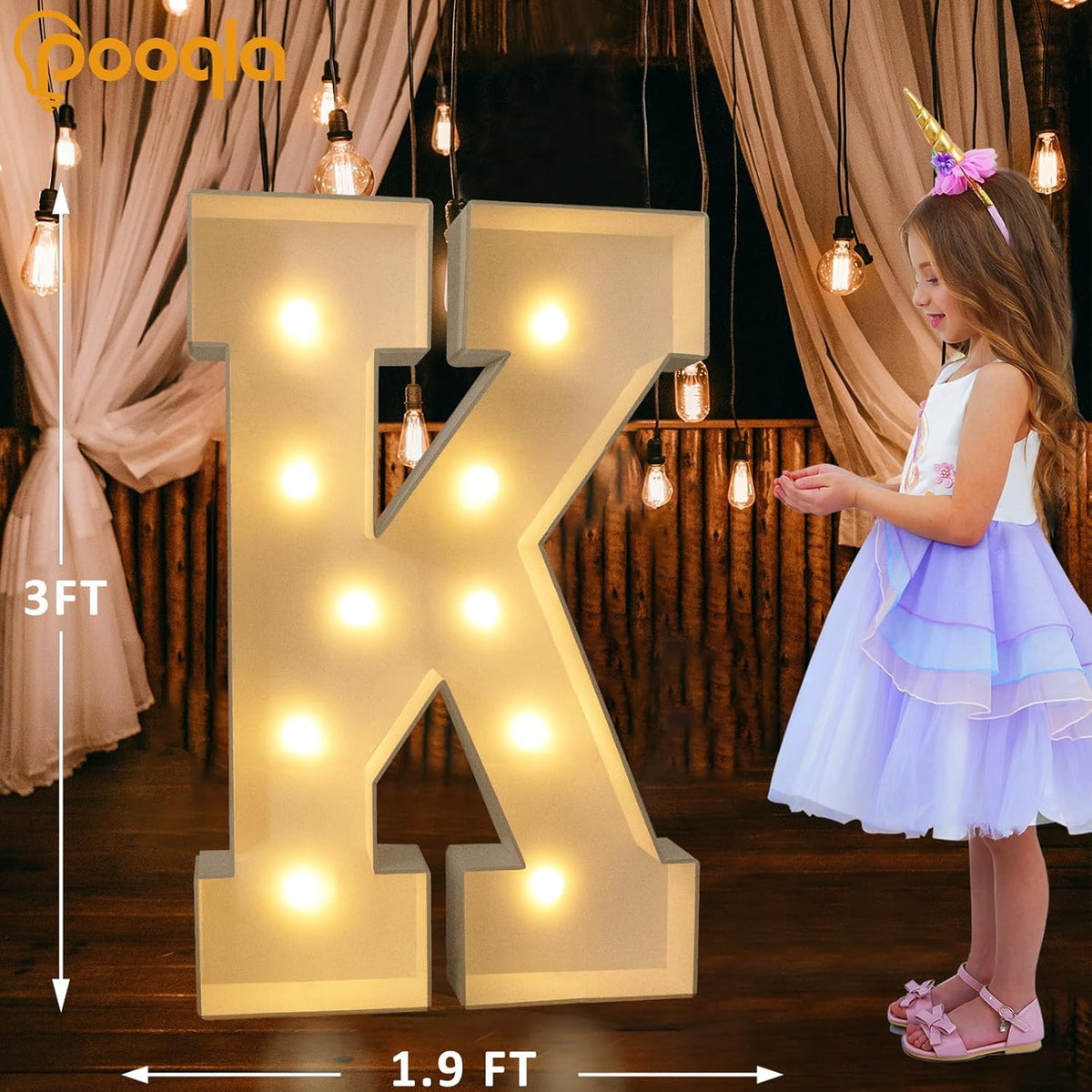 Pooqla 3FT Light Up Marquee Letters, Cool White and Warm White LED Large Lighted Marquee Letters