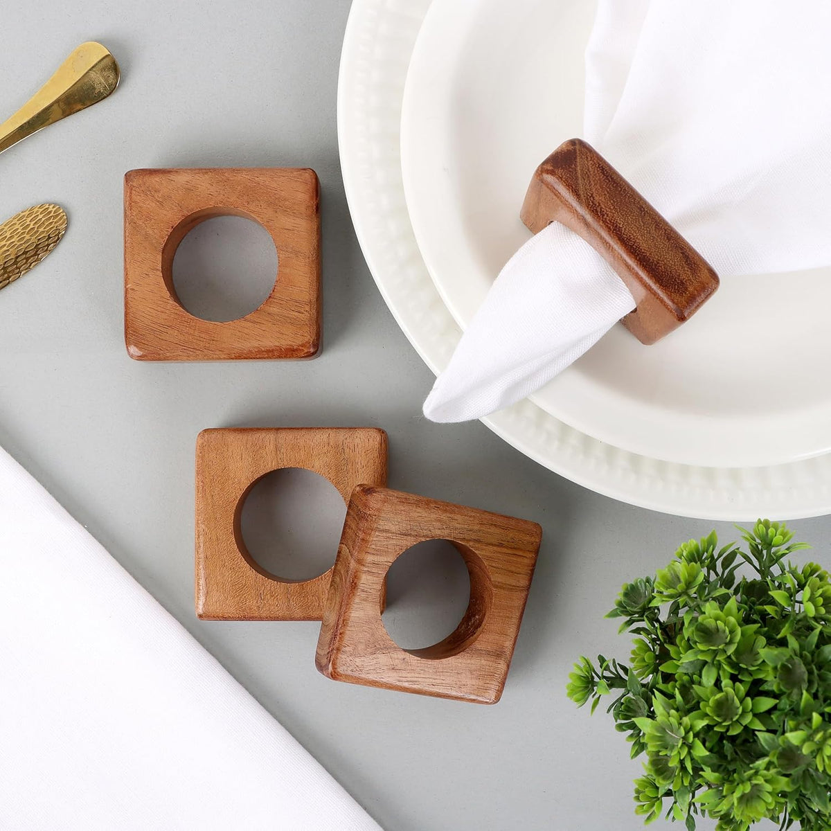 Wooden Napkin Rings Set of 12 Fall Decor for Home Square Acacia Wood Napkin Holders for Dining