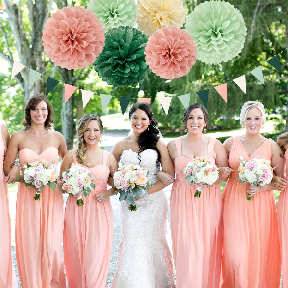 Sage-Olive Green Pink-Beige Boho Party Decorations -23pcs Rustic Neutral Wedding Paper Tissue Pom