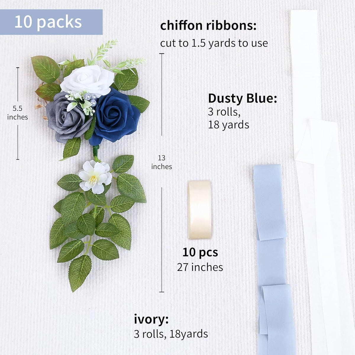10 Wedding Aisle Decorations for Ceremony - Blue Chair Flowers for Aisle Decor and Church Pew