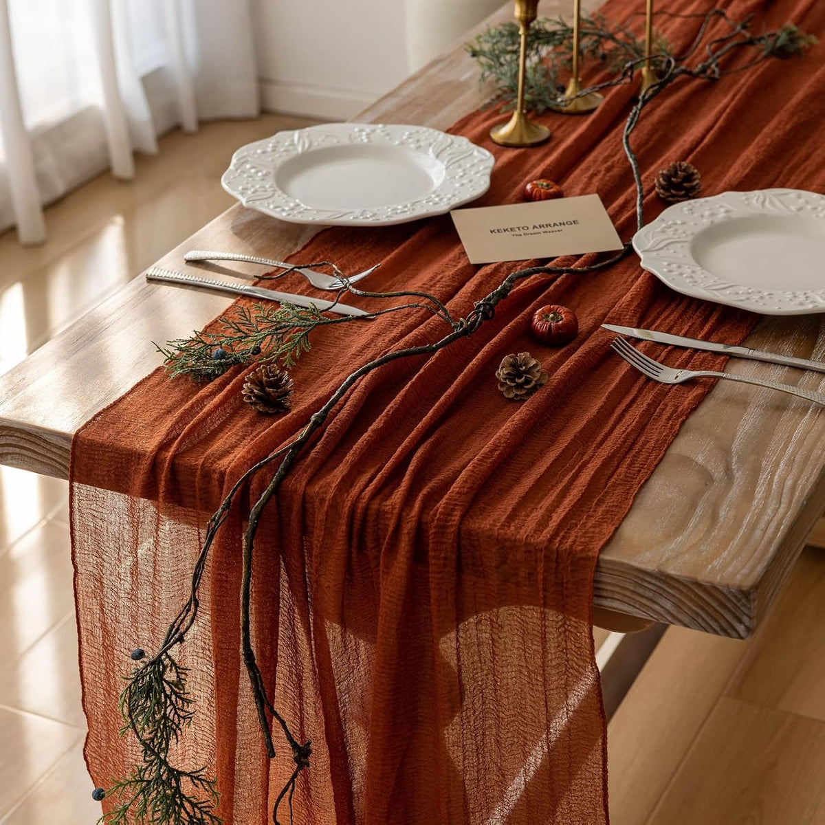 3pcs Fall Terracotta Table Runner Rust Gauze Rustic Cheesecloth 120 Inch 10 FT for Wedding Baby