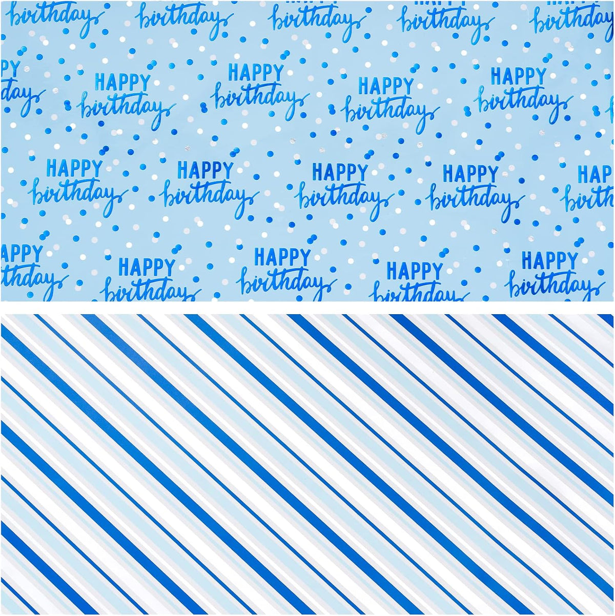 LeZakaa Reversible Blue Birthday Wrapping Paper Roll for Boys Men, Happy Birthday Lettering &