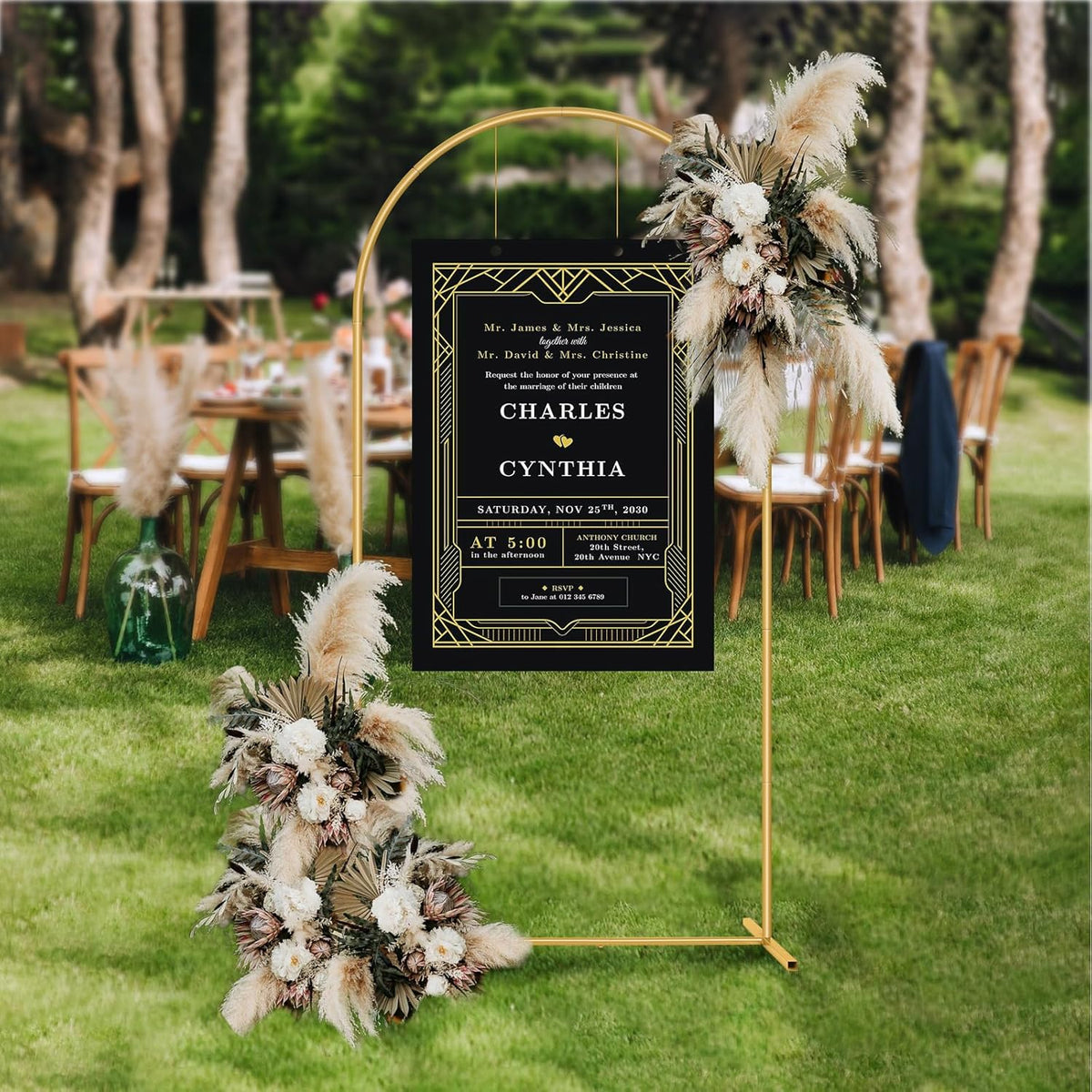 Metal Arch Backdrop Stand 7.2FT Gold Wedding Balloon Arched Backdrop Stand Square Arch Frame for