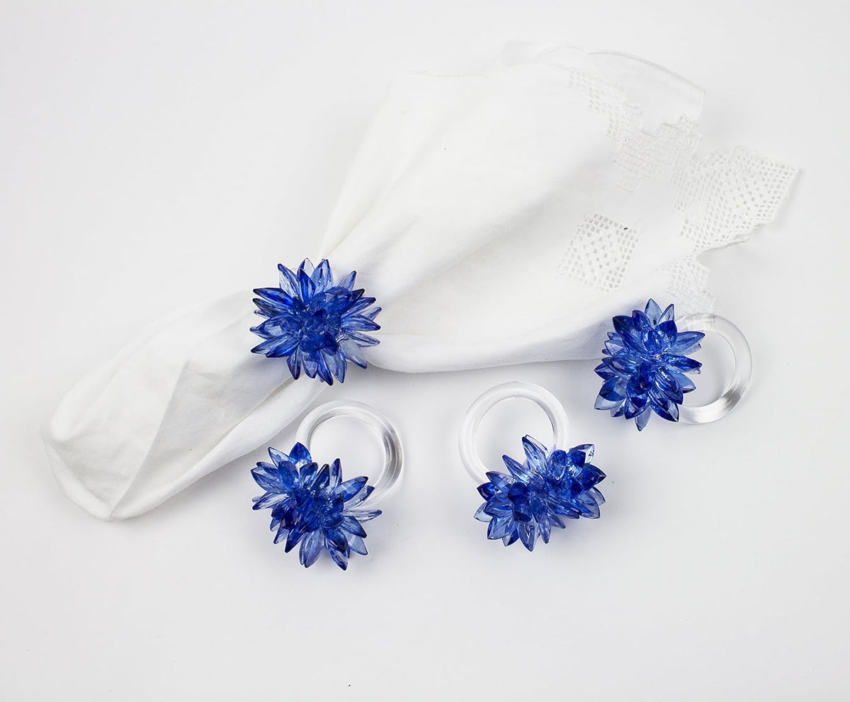 Fennco Styles Crystal Design Collection Napkin Rings - Set of 4 (Blue, 2"x2")