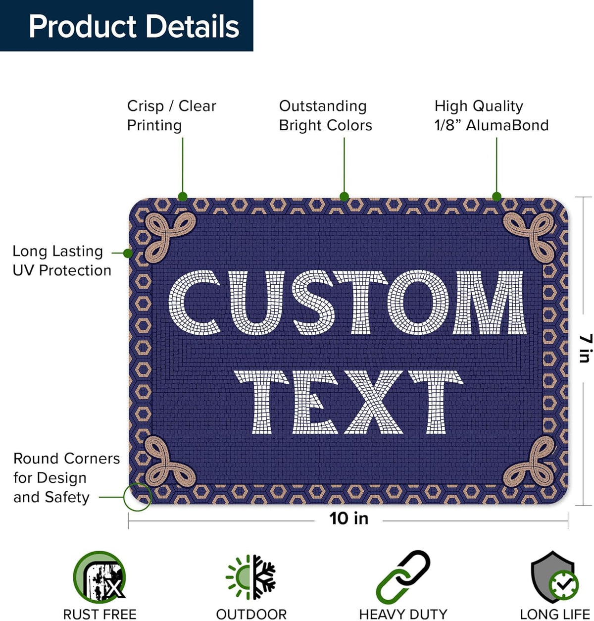 Custom Sign, Custom Street Sign, 11 Font Colors, 13 Font Styles, 4 Hole Options, 22 Sizes, 7x10