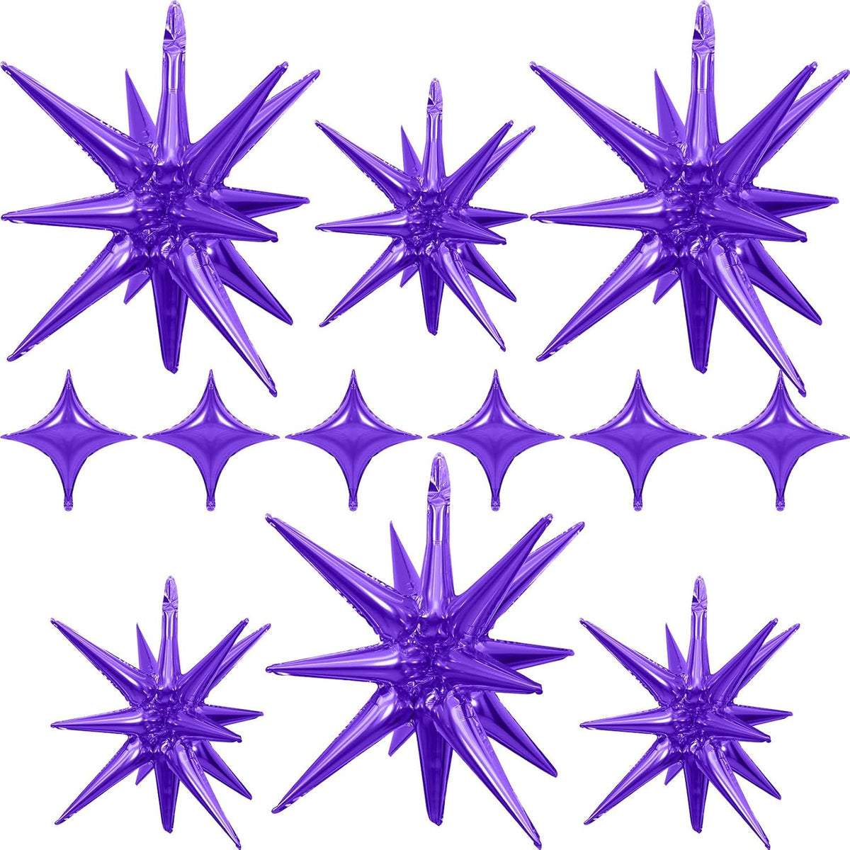 Purple Star Balloons 12pcs, 27/22 Inch Foil Star Explosion Balloons, Large Spike Mylar Cone