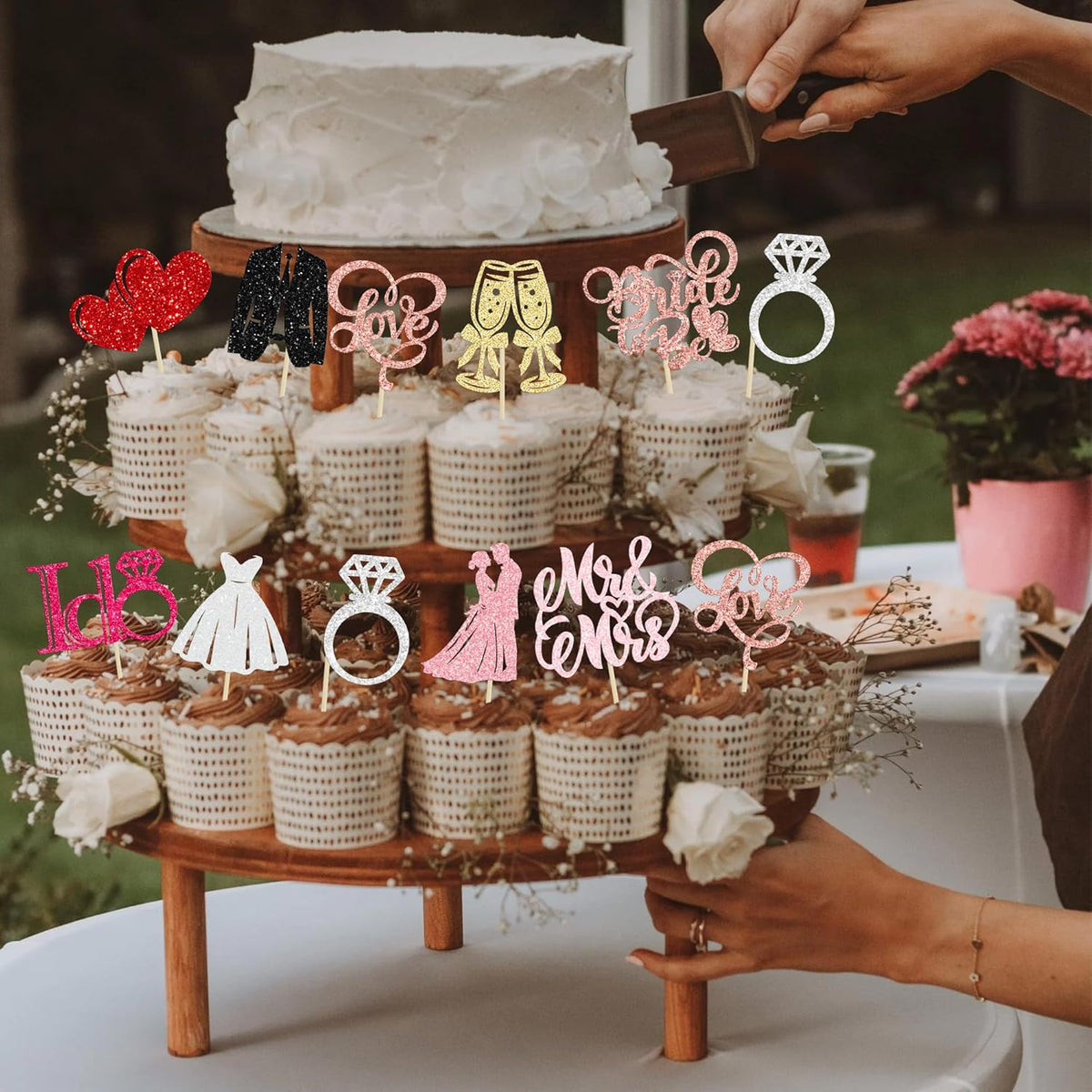 Gyufise 30Pcs Bride to Be Cupcake Toppers Glitter Diamond Ring I Do Love Cupcake Picks Miss to Mrs
