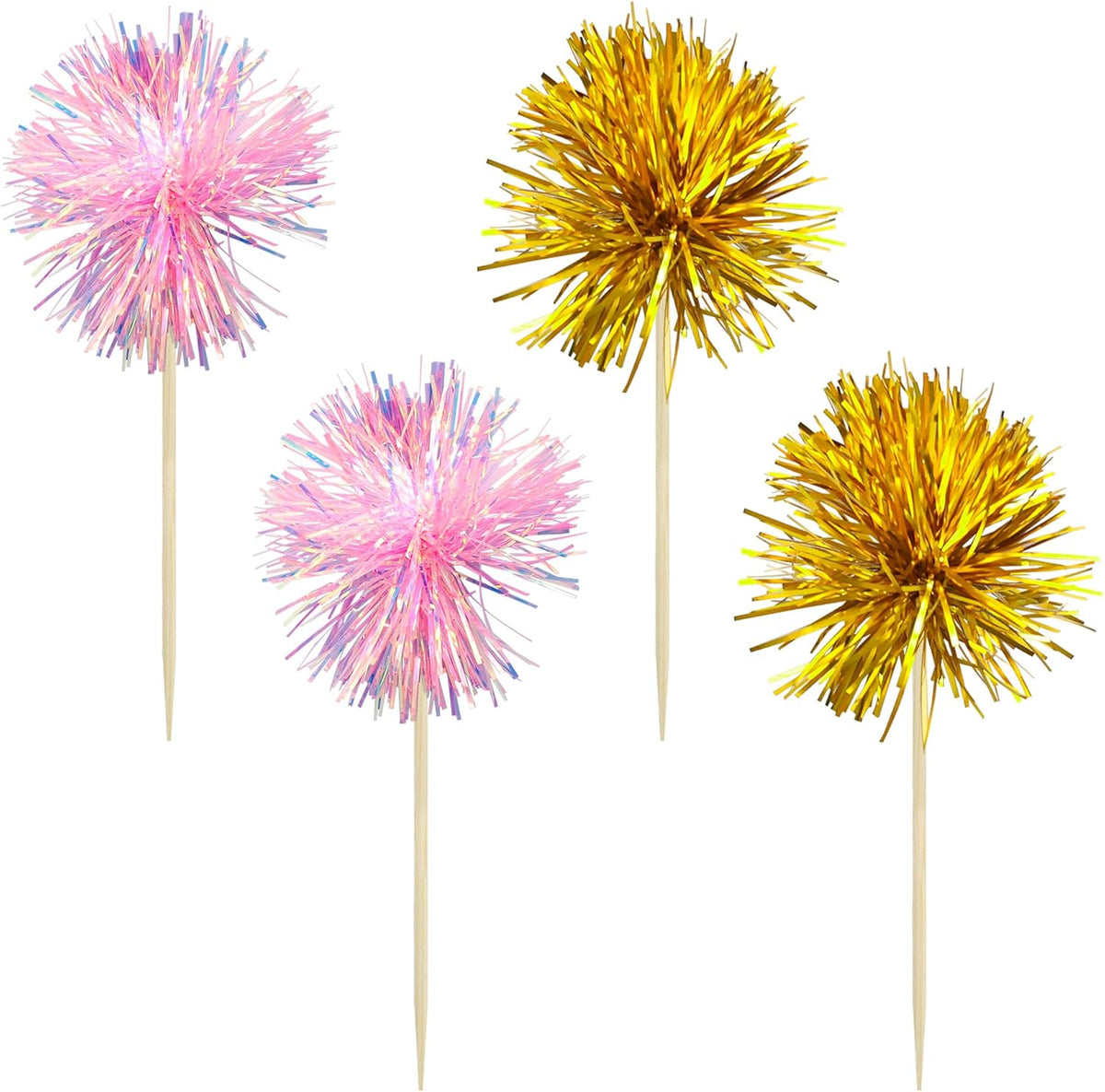 Gyufise 30Pcs Foil Firework Cupcake Toppers Sparkle Tinsel Cake Toppers Tinsel Drink Cake