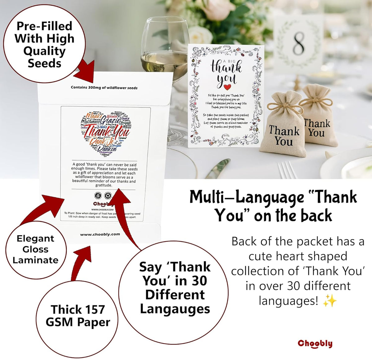 Thank You Seed Favors | 20 Packets | Pre-Filled | Show Thanks and Gratitude | Gender Neutral |