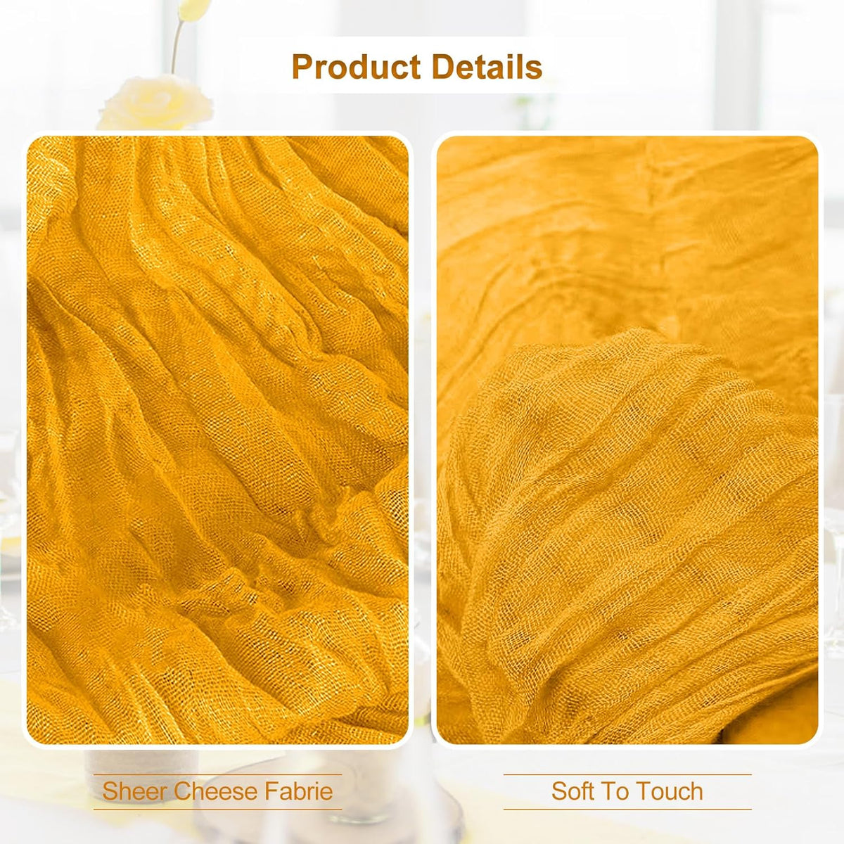 6 Pack Gold Cheesecloth Table Runner 35x120 Inch 10Ft Rustic Gauze Cheese Cloth Table Runner Sheer
