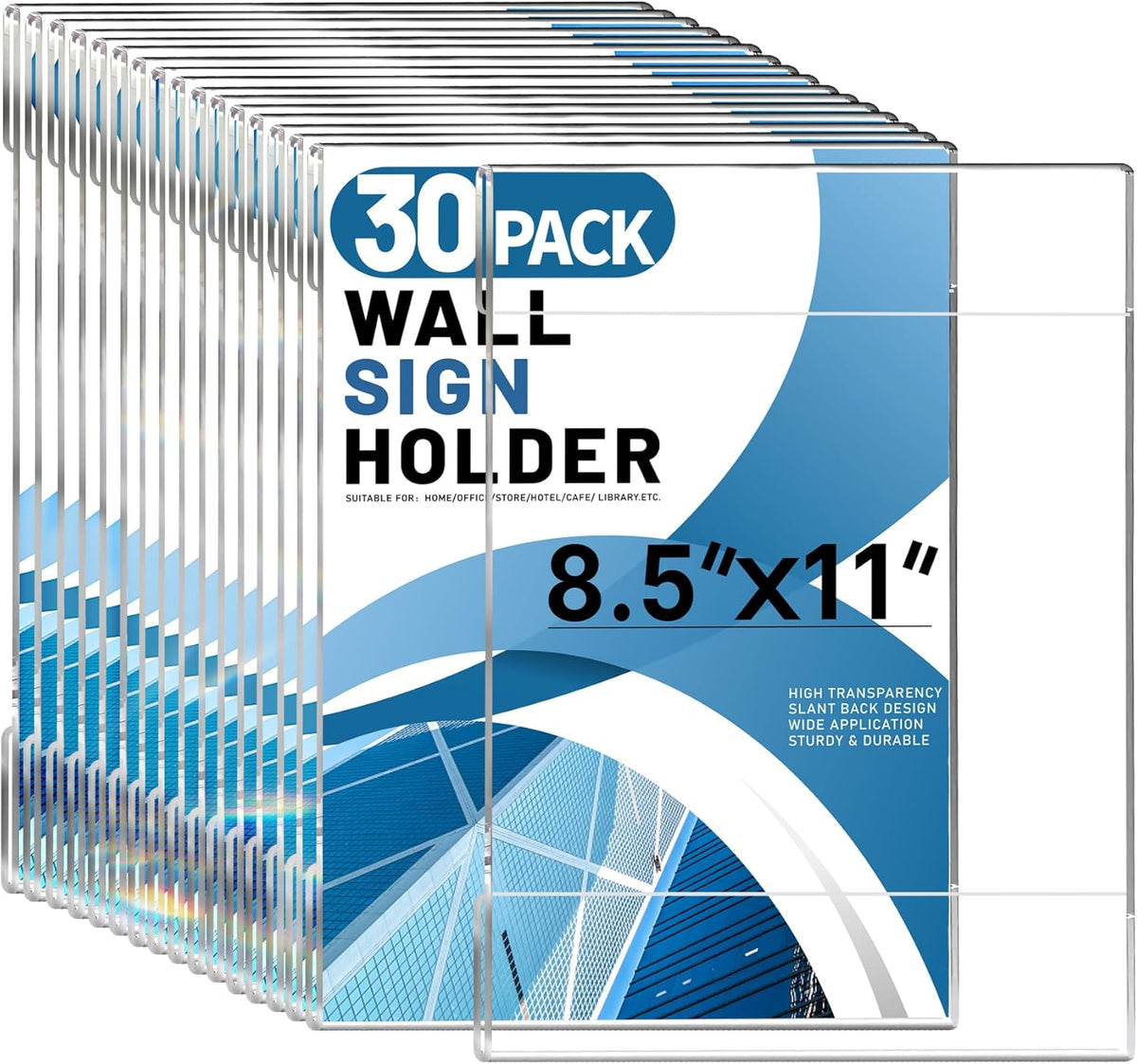 Aheroi 30Pcs Acrylic Sign Holder 8.5 x 11, Clear Wall Sign Holder 8.5 x 11 Wall Mount with 60 Tape