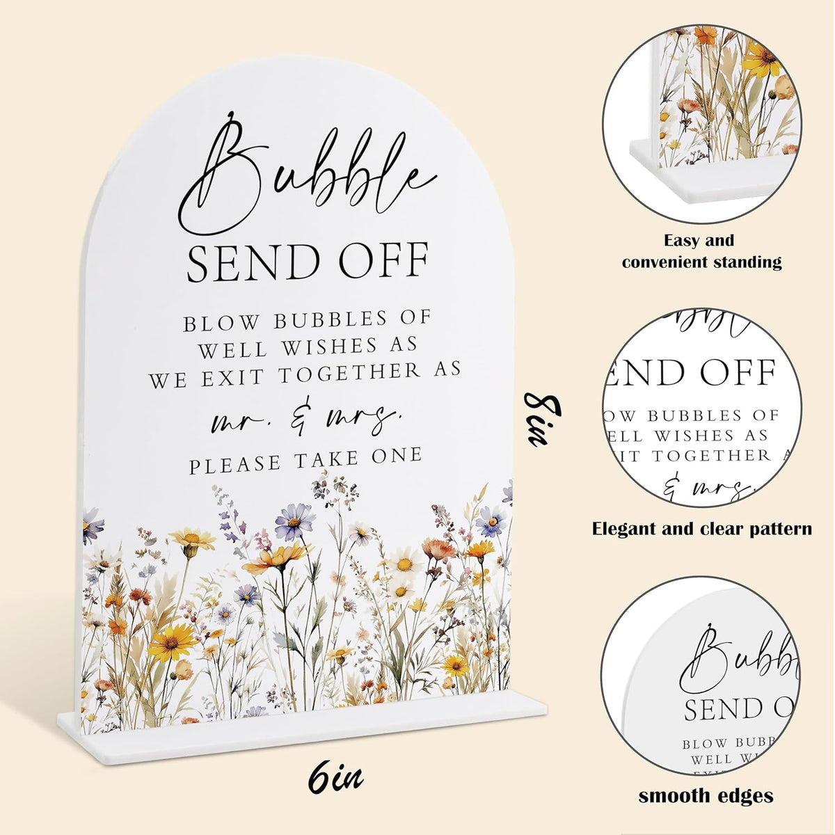 Wedding Signs for Ceremony and Reception, Boho Floral Acrylic Bubble Send Off Sign, Wedding Signage