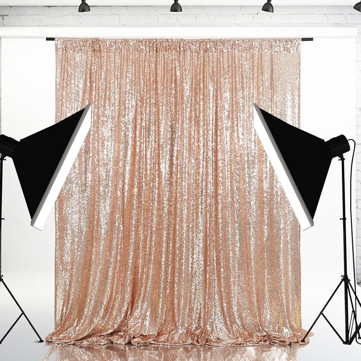 Eternal Beauty Rose Gold Sequin Backdrop, 6x8 Ft Glitter Background Curtains for Shimmer