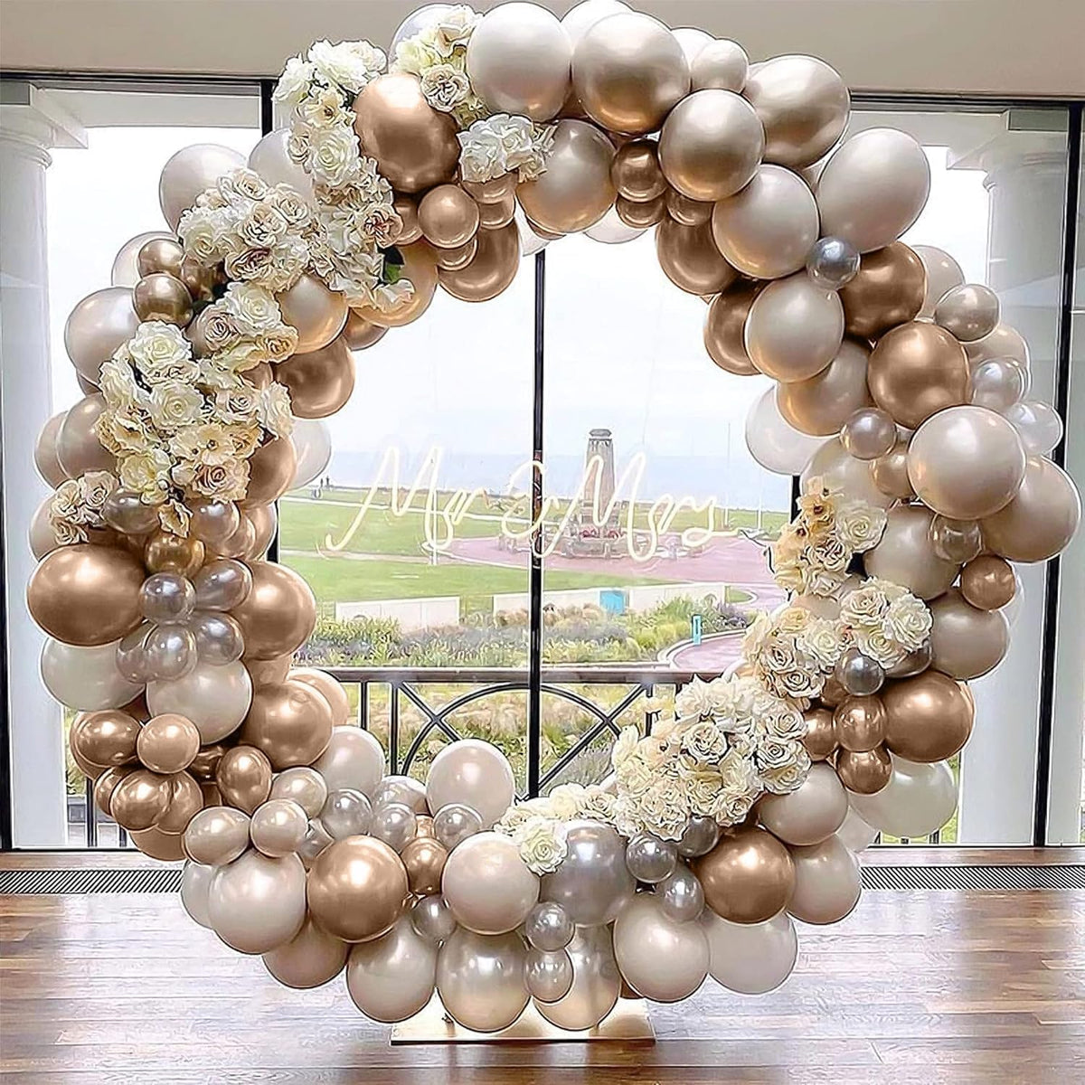 Nude White Gold Balloons, 60PCS Metallic Champagne Gold Cream White Clear Balloon White Sand Blush
