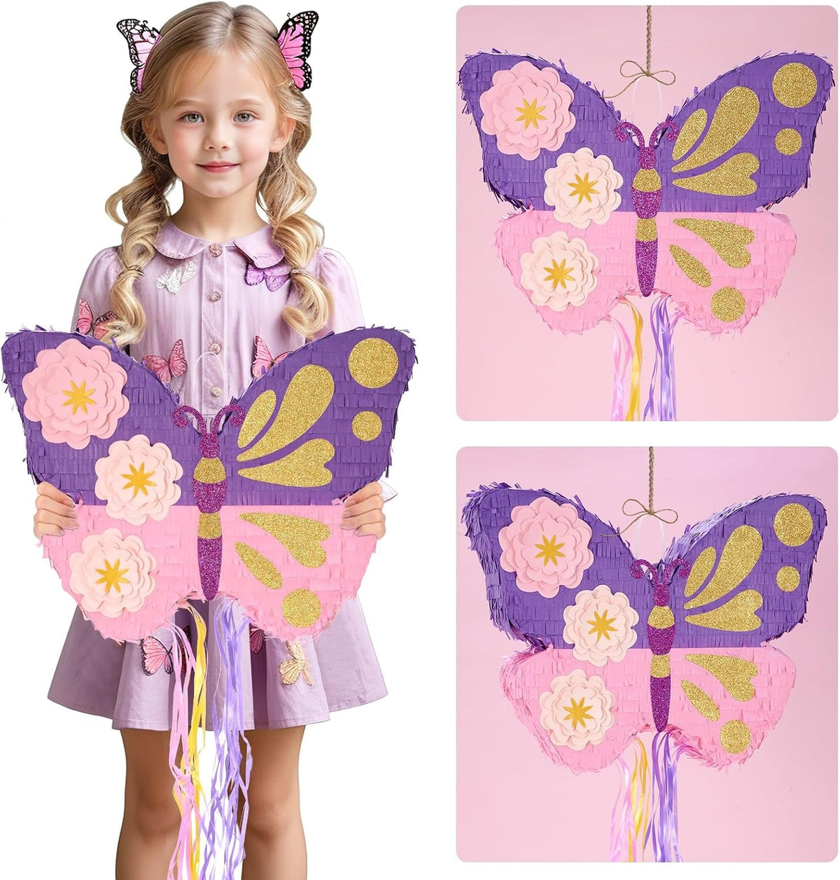 WERNNSAI Butterfly Piñata - Butterfly Birthday Party Supplies Pinata with Stick and Blindfold for