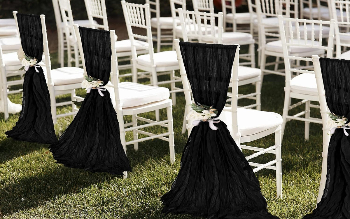 50 PCS Cheesecloth Chair Sashes, Bows Designed ChairSashes, 15.7x70 inch Chair Sashes for Aisle
