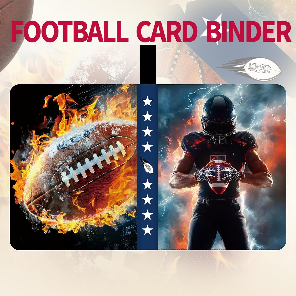 Football Card Binder 1080 Pockets, Ultimate Trading Card Ablums with 60 Page Removable Sleeves to