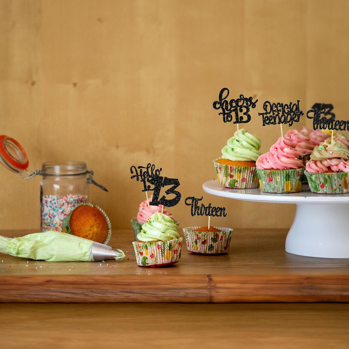 30Pcs 14th Birthday Cupcake Toppers Hello 14 Cupcake Picks Fourteen Cheers to 14 Years Old Cake