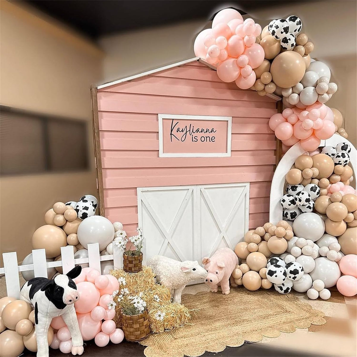 Cow Print Balloons, 60PCS Pastel Pink Cow Print Latex Balloons, Pink Cream Beige White Balloons for