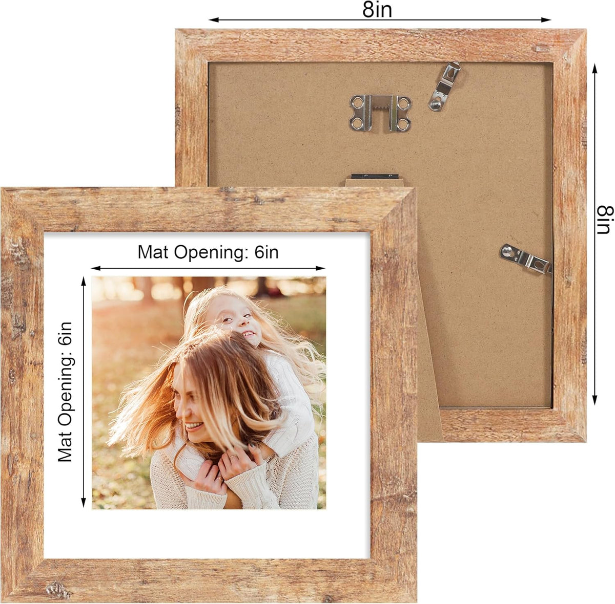8x8 Picture Frame Set of 4 with HD Glass, Display 6x6 Pictures with Mat or 8 x 8 Without Mat