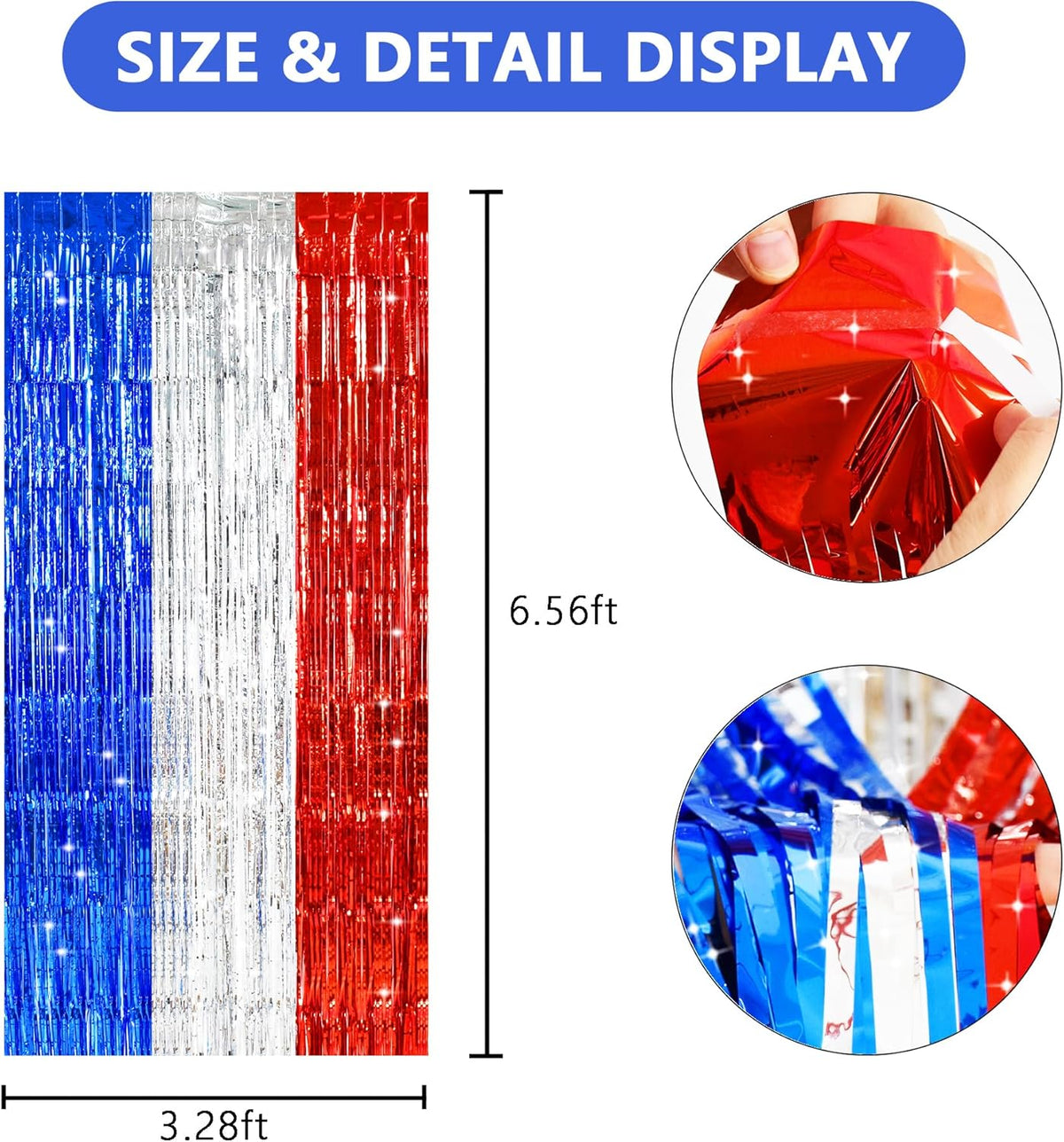 TONIFUL Red White and Blue Tinsel Foil Fringe Curtains,4th of July Decorations Independence Day