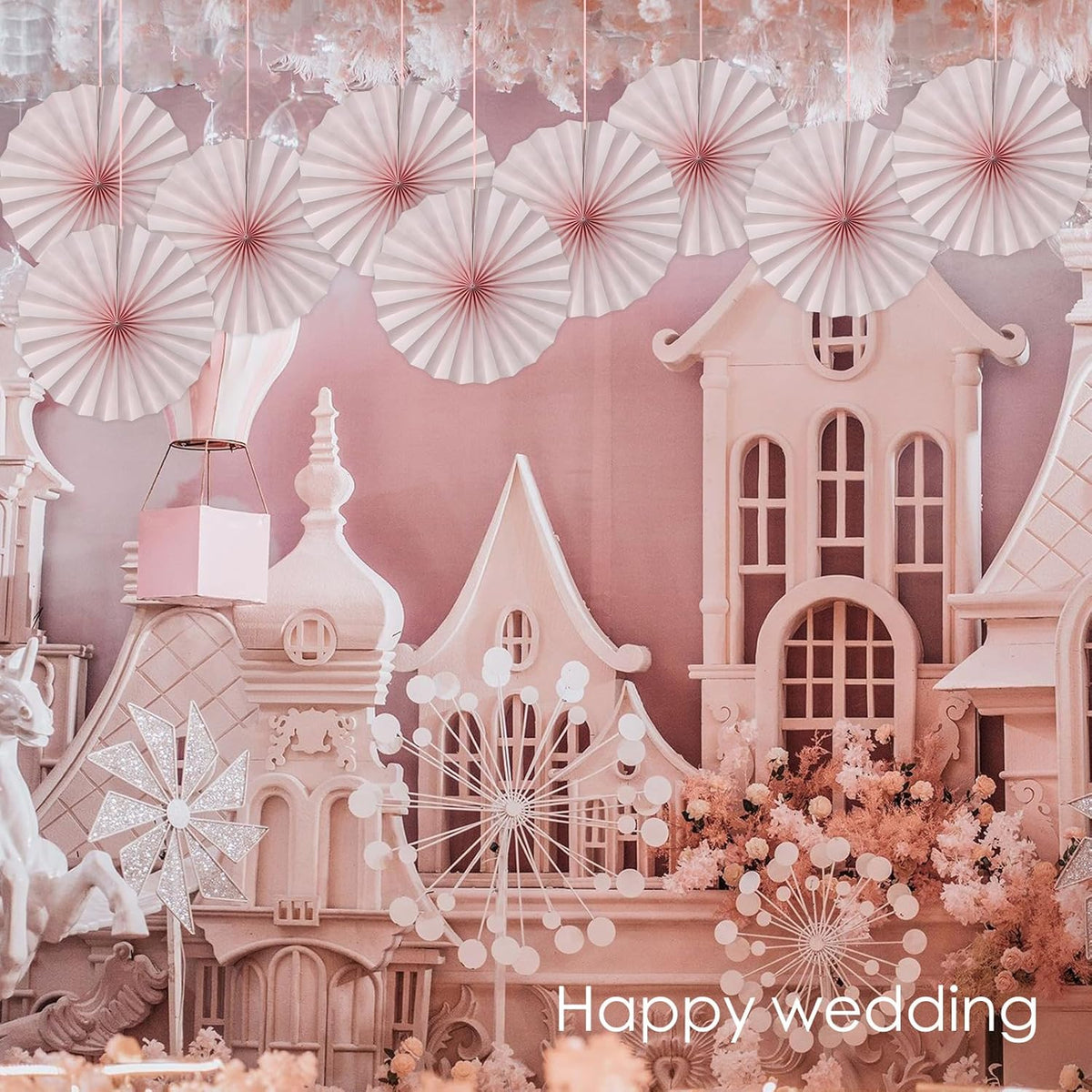Pink Birthday Decorations,DIY Pink Paper Fans Hanging Decoration ,Party Supplies Party Fans 12in