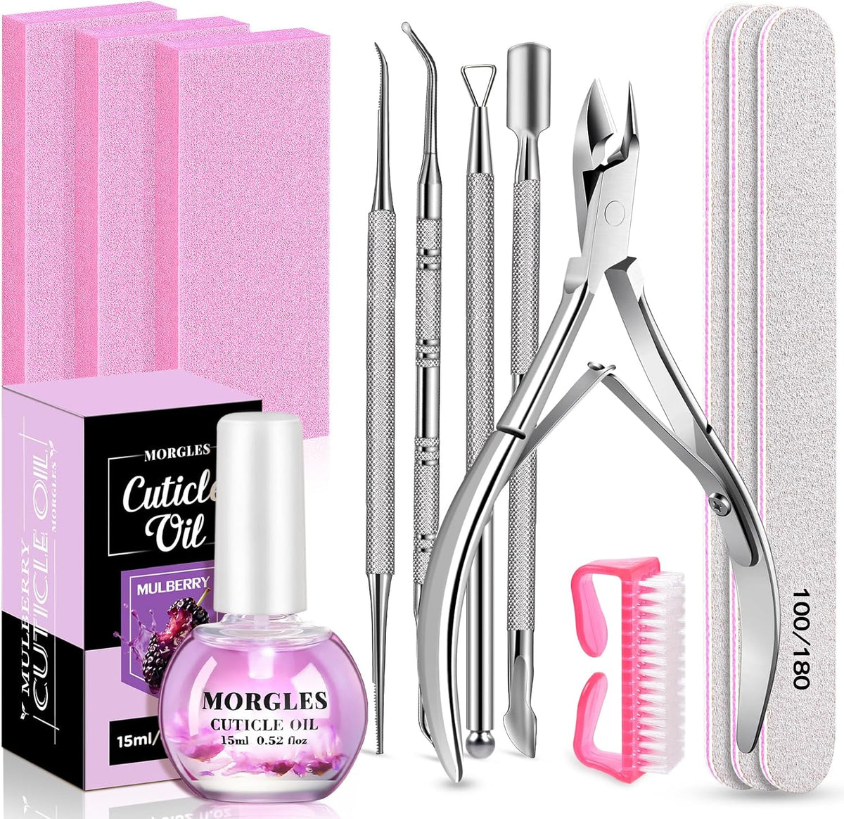 MORGLES Nail Care Kit, Manicure and Pedicure Tools Kit, 3 Nail File 100/180, 3 Buffer Block